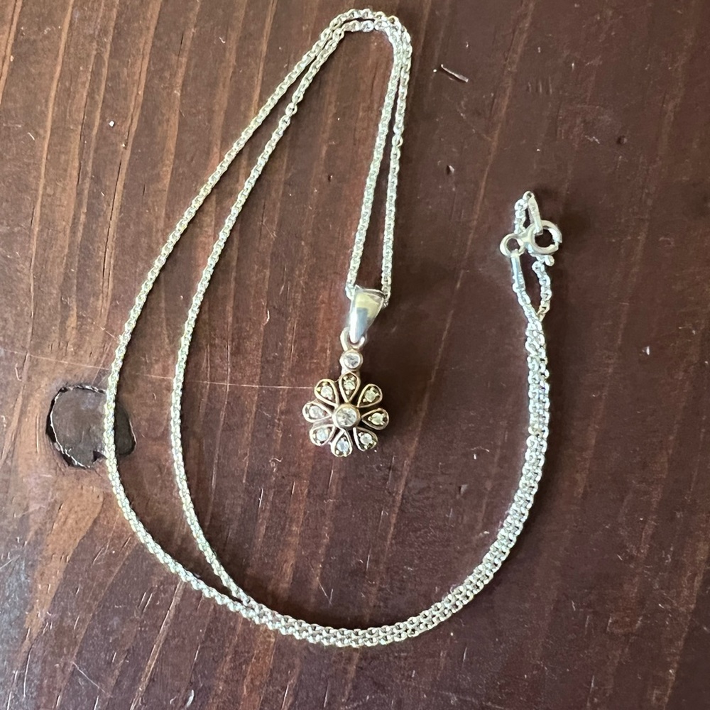 Sterling Silver CZ Flower Pendant on Chain 18”